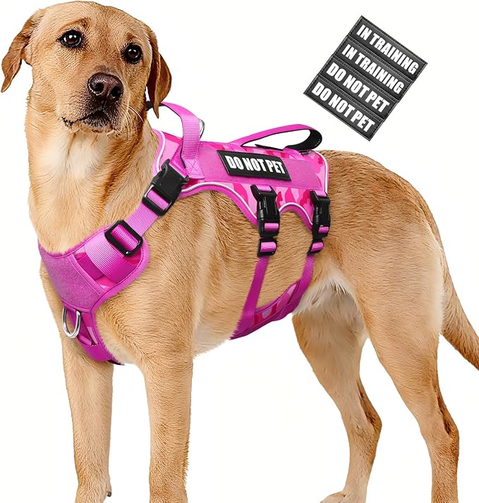 Escape Proof Dog Harness with Double Handle+4 Removable Patches | Service Working Molle Harness with Double Handle for Large Dogs, Tactical Pet Reflective Vest for Walking Hiking Hunting
