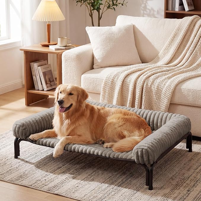 Czpalo Elevated Dog Bed with Removable Bolster Cushion Mat, Raised Pet Cot for Extra Large Sized Dogs with Breathable & Washable Mesh, Indoor & Outdoor Pet Hammock with Skid-Resistant Feet.