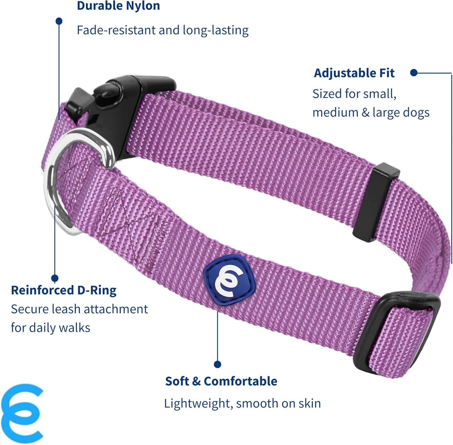 Blueberry Pet Essentials Matching Small Dog Collar | Adjustable Classic Solid Color Nylon Dog Collars for Small Dogs | Purple Dog Collar for Small Dogs