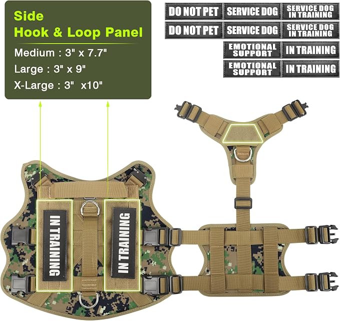 Service Dog Vest Harness for Medium Dog, Tactical Working MOLLE Vest with 10 Pet Patches, No Pull Heavy Duty Harness for Training Walking
