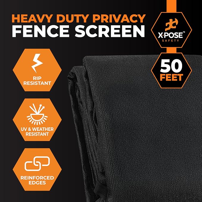 Xpose Safety Privacy Fence Screen 5’ x 50’ (24 Pack) – Heavy Duty Black Mesh with 90% Visibility Block, UV Protection – Includes Cable Ties – for Garden, Yard, Nursery, Kennel, Dog Run, Greenhouse