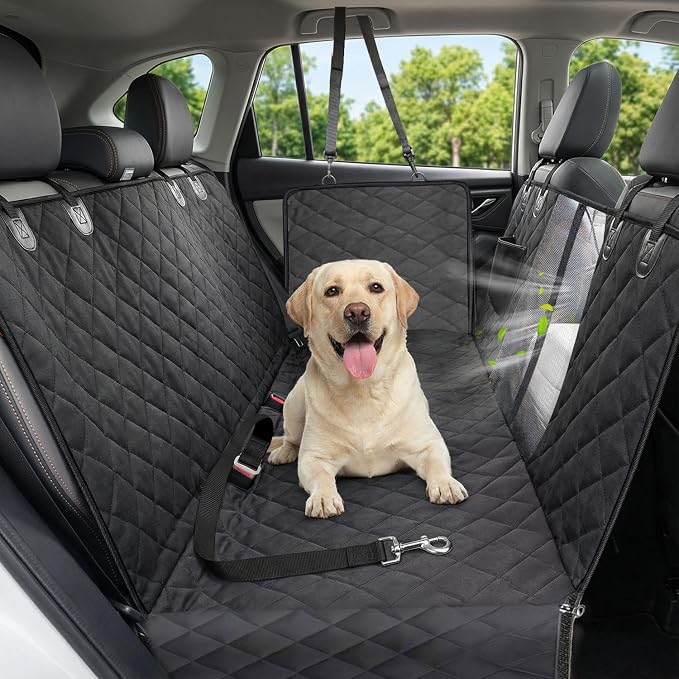 Dog Car Seat Cover, 600D Heavy Dute Car Seat Cover for Dogs Pets, 100% Waterproof Anti-Scratch Nonslip Dog Hammock for Cars, Seat Covers Protector with SeatBelt for Sedan SUV Truck Standard Black