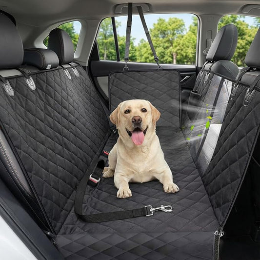 Dog Car Seat Cover, 600D Heavy Dute Car Seat Cover for Dogs Pets, 100% Waterproof Anti-Scratch Nonslip Dog Hammock for Cars, Seat Covers Protector with SeatBelt for Sedan SUV Truck Standard Black