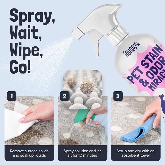 Sunny & Honey Pet Stain and Odor Remover for Carpets, 1 Gallon Lavender | USA Made - Enzyme Cleaner for Dog Urine & Poop - Eliminates Set In Stains - Color Safe - For Rugs, Furniture & Car Seats