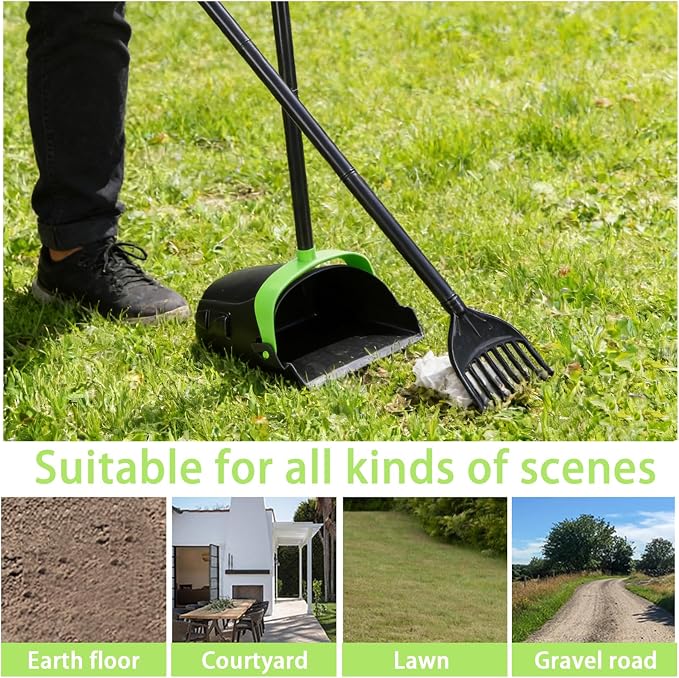 Dog Pooper Scooper Long Handle Pooper Scooper Set Pooper for Dogs -Outdoor Cleanup Tool Foldable -Portable Pet Waste Pick Up Set