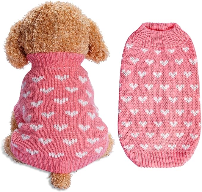 Dxhycc Dog Knitted Sweater Dog Heart Sweater Puppy Sweater Warm Soft Pet Holiday Clothes for Large Cats and Dogs (Pink, L)