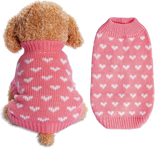 Dxhycc Dog Knitted Sweater Dog Heart Sweater Puppy Sweater Warm Soft Pet Holiday Clothes for Large Cats and Dogs (Pink, L)