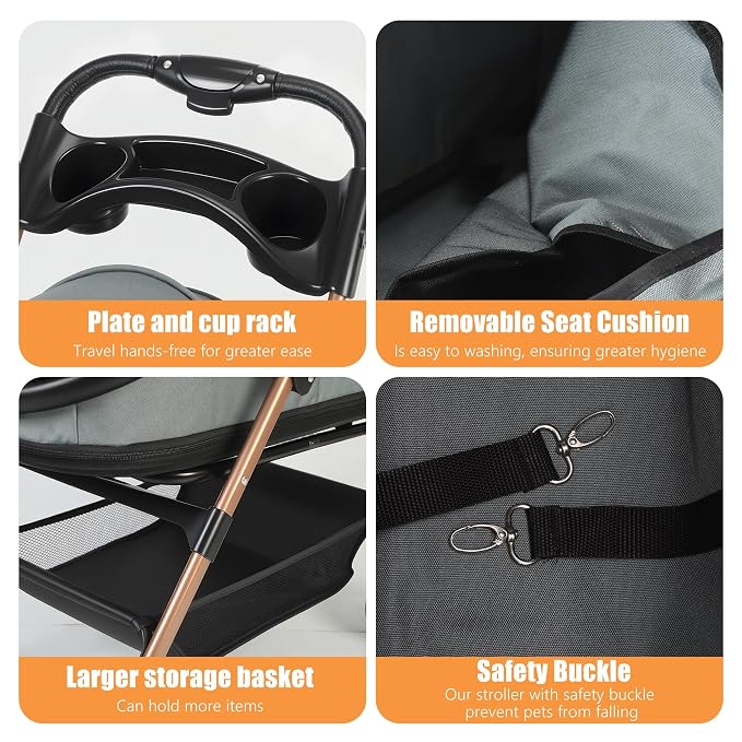 Pet Stroller with Removable Carrier | Lightweight Cat and Dog Stroller with One-Touch Folding|Aluminum Alloy Frame|900D Oxford Fabric and Rain Cover for Travel