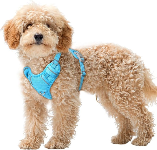 BARKBAY No Pull Dog Harness Large Reflective Dog Harness with Front Clip and Easy Control Handle for Walking Training Running with ID tag Pocket(Blue,XS)