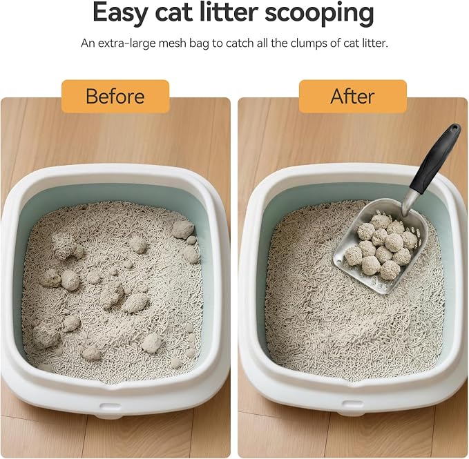 Cat Litter Scoop, Large Long Handle Kitty Metal Scooper | Heavy Duty Aluminum Deep Sifter, Ergonomic Non-Slip Grip, Rustproof Durable Poop Cleaner for Cat Litter Box