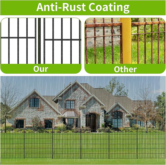 Toolterritary 5 Panels No Dig Garden Fence, 32 in(H) X12.1 ft(L) Metal Fence Panels, Thickened Rustproof Garden Fencing, Animal Barrier for Dogs, Rabbits, and Patio
