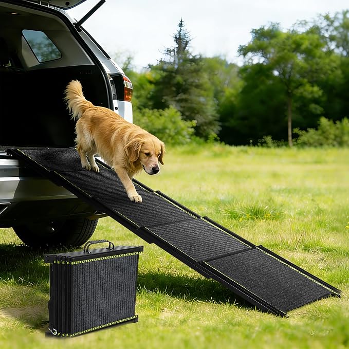 CypherX 71" Dog Ramp for Car SUV, Portable Folding Pet Ramp for Large Dogs | Gentle Incline Dog Car Ramp, Non-Slip Carpet Surface, Telescoping Anti-Pinch Pet Stairs, Sturdy Aluminum Supports 250lbs