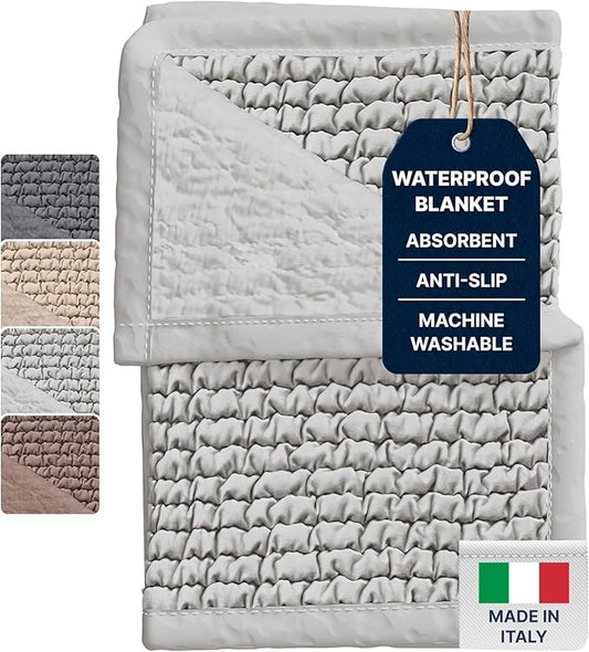 PAULATO BY GA.I.CO. Waterproof Blanket – 24x86” Changing Absorbent Pad for Incontinence – Machine Washable Stain-Resistant Protector for Couch Sofa or Bed – Reusable Waterproof Cover - Light Grey