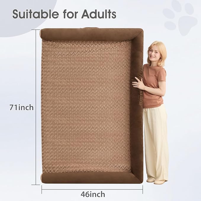 BFPETHOME Orthopedic Washable Human Dog Bed for Adult & Dog Cozy Sleep | Human Size Waterproof Big Soft Pet Couch Bed for Adult & Dogs Relax with Removable Cover Supportive Foam Brown 71x46 Inch