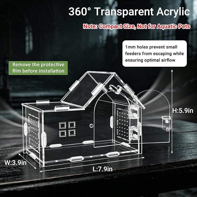 Acrylic Jumping Spider Enclosure Kit 27PCS with Decor | 27-in-1 whimsical set with cloud decor, green house, bunny figurines, ideal for mantis & tarantula