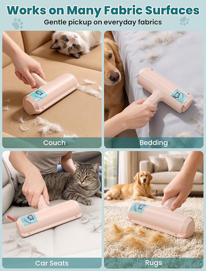 DELOMO Pet Hair Remover Roller: Reusable Lint Roller with Large Fur Bin - Portable Cat and Dog Hair Remover for Couch, Bedding, Car, Rugs & Furniture, Effective and Eco-Friendly, for Multi-Pet Homes