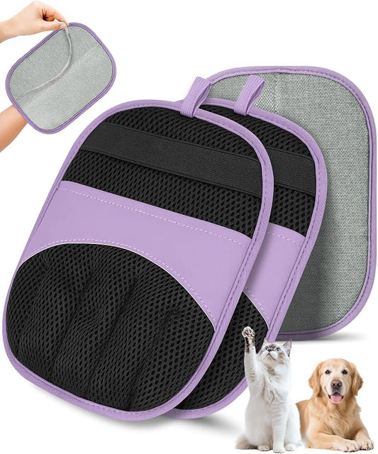 Magic Brush Glove Pet Hair, 2 Pack Removal Tool for Dogs and Cats | Electrostatic Magic Brush, Grooming Needs, Reusable Fur Remover for Furniture, Clothes, Car Seats (Purple)