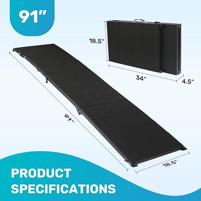 91" Extra Long Dog Ramp for Large Dogs, Heavy Duty Metal Frame Pet Ramp for High SUVs, Trucks and Cars, Portable Folding Travel Dog Ramps with Safety Latch, Supports up to 350lbs