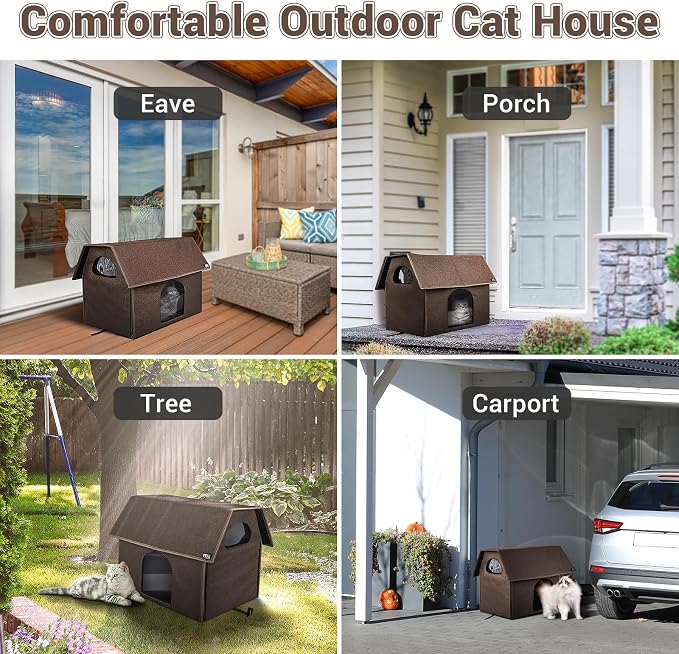 MIU Color Outdoor Cat House, Extra Large Weatherproof Cat Houses for Outdoor Cats, Insulated Feral Cat Shelter, Big Cat Bed, 20.5" x 17.5" x 16.6" | Insulated Feral Cat Shelter with Removable Soft Mat, Easy to Assemble,20.5"x17.5"x16.6"
