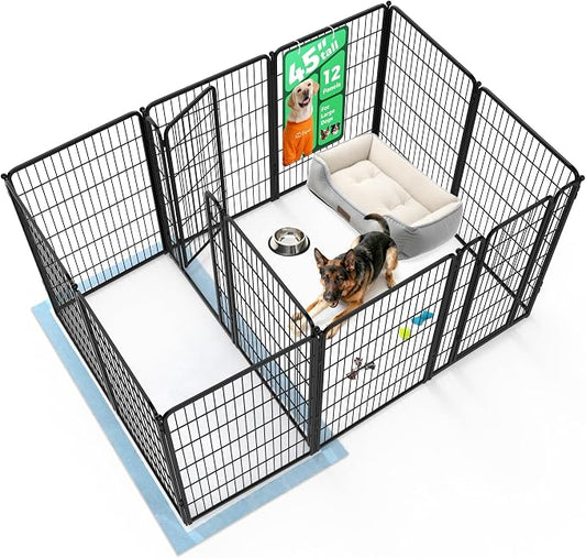 FXW Homeplus Indoor Dog Playpen with Divider Connectors, 45" H, 12 Panels | Calm Indoor Play Area, Two-Zone Layout, For Large Dogs, Patented