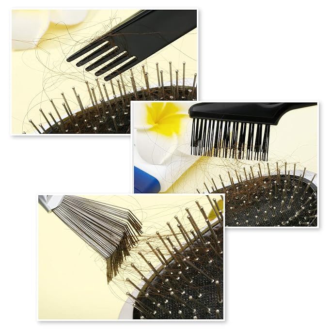 Boao 2 Pack Hair Brush Cleaning Tool,2-in-1 Comb Rake and Brush Cleaner for Removing Hair,Dust and Buildup,Mini Hairbrush Accessory for Home&salon(Black, Wood Color,Black Polished Wooden Handle Rake)