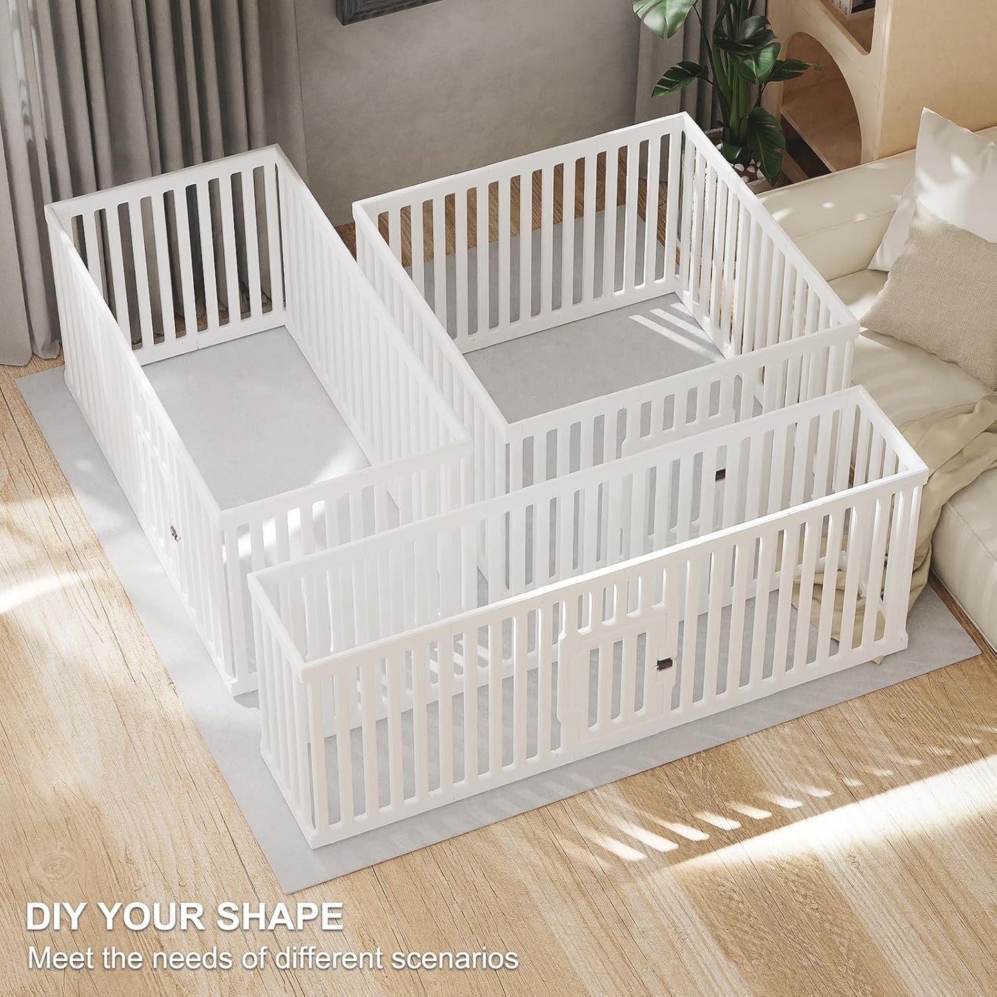 Dog Playpen with Door, 12 Panels Puppy Playpen, 25.6” H Dog Pen for Small Cats and Dogs, Pet Fence for Indoor & Outdoor, Non-Slip Pet Gate Made of Strong Plastic, White