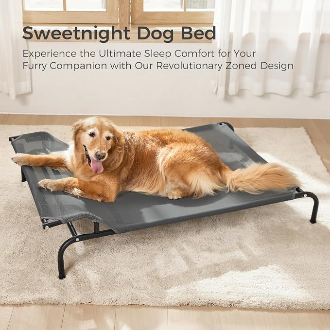 Sweetnight Elevated Dog Bed, Headrest Raised Cot with Steel Frame | 43 Inch Waterproof Heavy Duty Steel Frame Dog Bed, Supports 66-88 lbs Large Dogs, Easy Assembly Outdoor Indoor Pet Cot