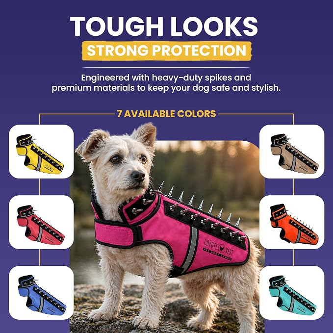 CoyoteVest SpikeVest Dog Harness, Made in the USA, S-Royal Blue | Stab-Resistant Protective Vest | Coyote Vest for Dogs | Defends Against Coyotes, Dogs, Birds of Prey | Reflective Safety