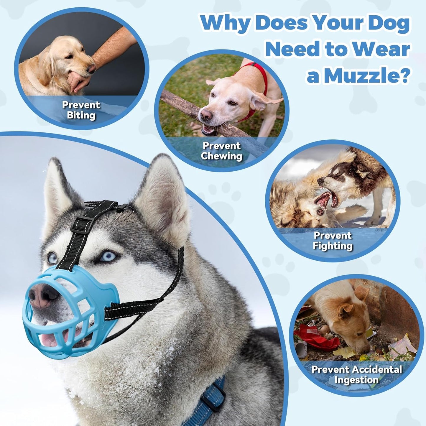Dog Muzzle for Large Dogs, Breathable Basket Muzzles for Small, Medium and X-Large Aggressive Dog, Allows Panting Drinking, Suitable for Grooming Trimming Training (3, Luminous Blue)