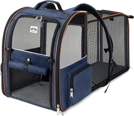 Extra Large Cat Backpack Carrier Expandable Pet Carrier Backpack for Small Dogs Medium Cats Fit Up to 18 Lbs, Dog Backpack Carrier, Foldable Puppy Backpack Carrier for Travel, Hiking,Blue