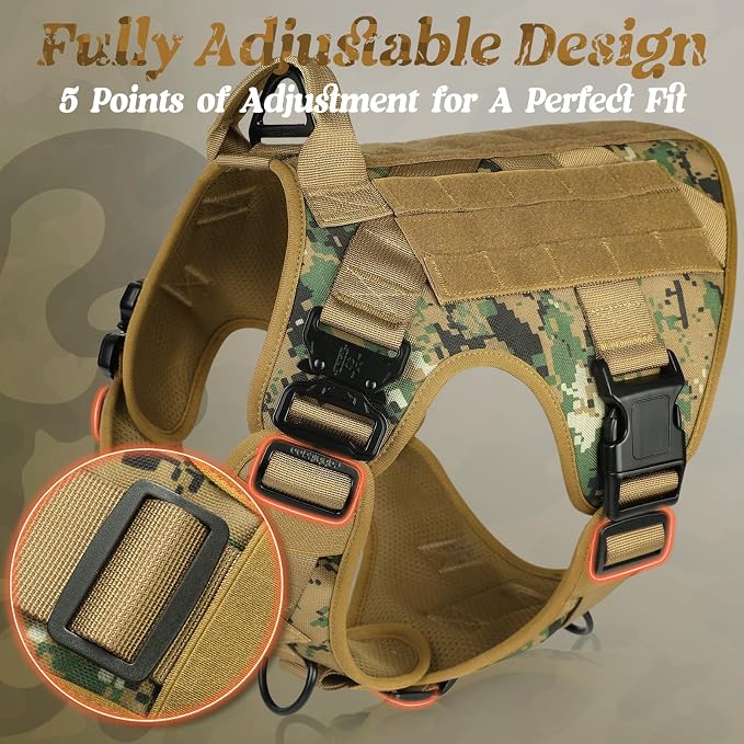 rabbitgoo Tactical Dog Harness X-Large, Heavy Duty Military No Pull Vest | Sturdy Metal Buckles, 5 Adjustments, Molle System, Powerful Pullers for Training, Hunting, Outdoor, Brown Camo, X-Large
