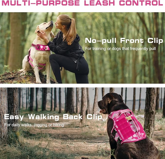 Dog Harness for Large Dogs, No Pull Tactical Vest with Front Clips | Easy Contrl Handle, Breathable Soft Padded, Adjustable, Reflective, Heavy Duty, Easy Take On & Off, Pink Camo X-Large