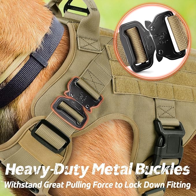 rabbitgoo Tactical Dog Harness X-Large, Heavy Duty Military No Pull Vest | Sturdy Metal Buckles, 5 Adjustments, Molle System, Powerful Pullers for Training, Hunting, Outdoor, Brown, X-Large