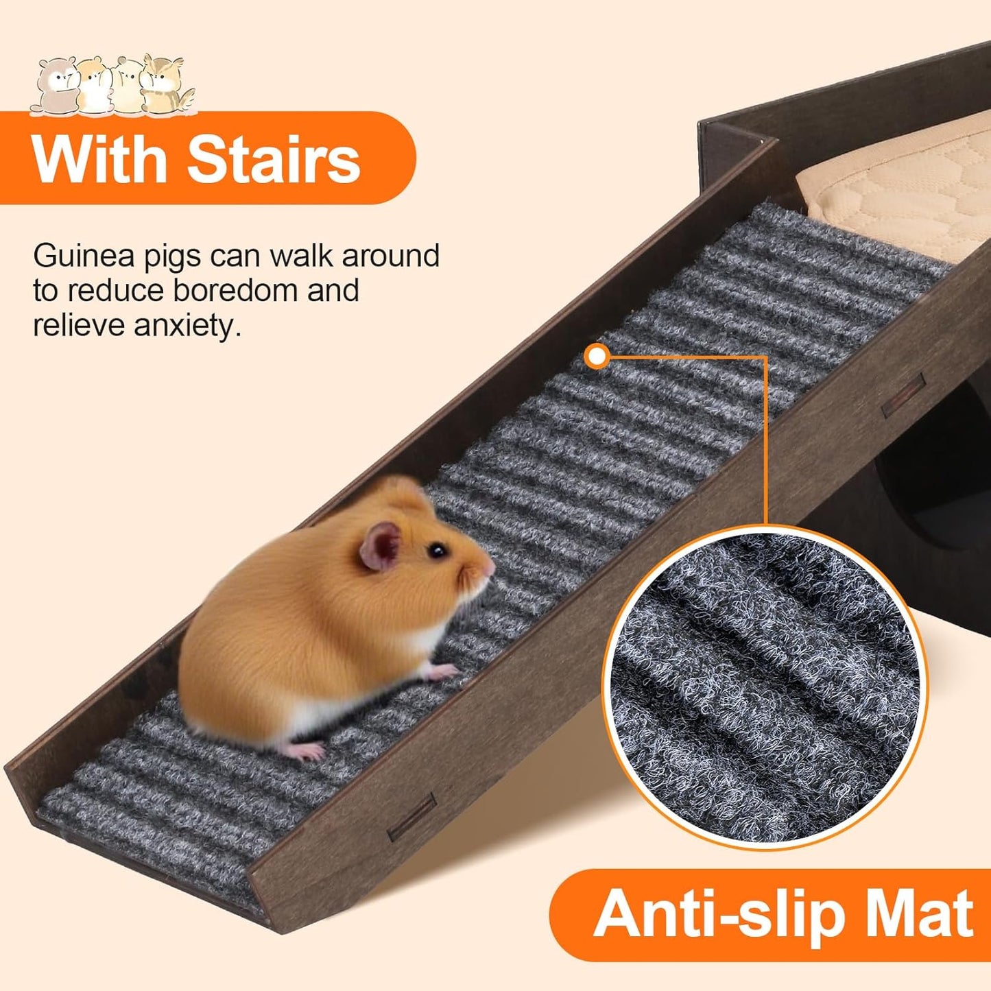 Guinea Pig Hideout, Upgraded Guinea Pig Castle House, Wooden Rabbit Hideout, Guinea Pigs Hideouts and Houses, Large Bunny House, Small Animal Chinchilla House Habitats with Stairs