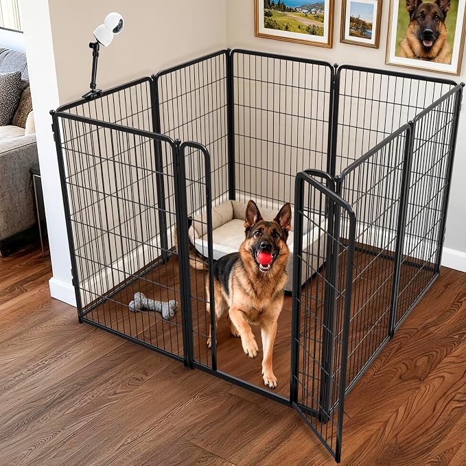 FXW Homeplus Indoor Dog Playpen with Camera Mount, 45" H, 8 Panels | Calm Indoor Play Area, Wider Viewing Angles with Stable Support, for Large Dogs, Patented