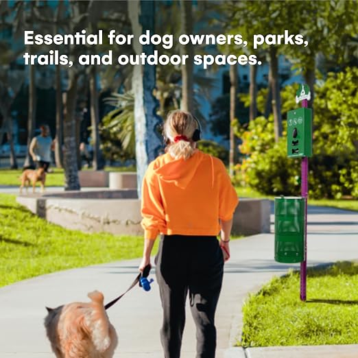 Flybold Dog Waste Station - Outdoor Dog Poop Trash Can with Poop Bag Dispenser - 400 Roll Bags, 100 Pull Bags, 50 Can Liners - Pet Waste Bag Disposal System for Parks and Public Spaces - 13x26 Inches