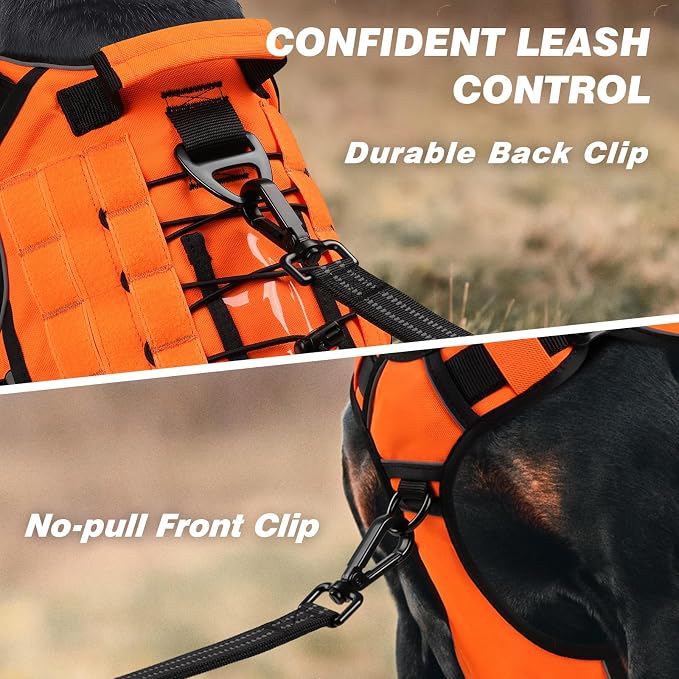 WINGOIN Orange Tactical Dog Harness for Large Dogs,No Pull Dog Harnesses | Heavy Duty with Handle,Adjustable Reflective,Military K9 Style,xl Size Pet Vest,for Husky Doberman,for Walking Hiking