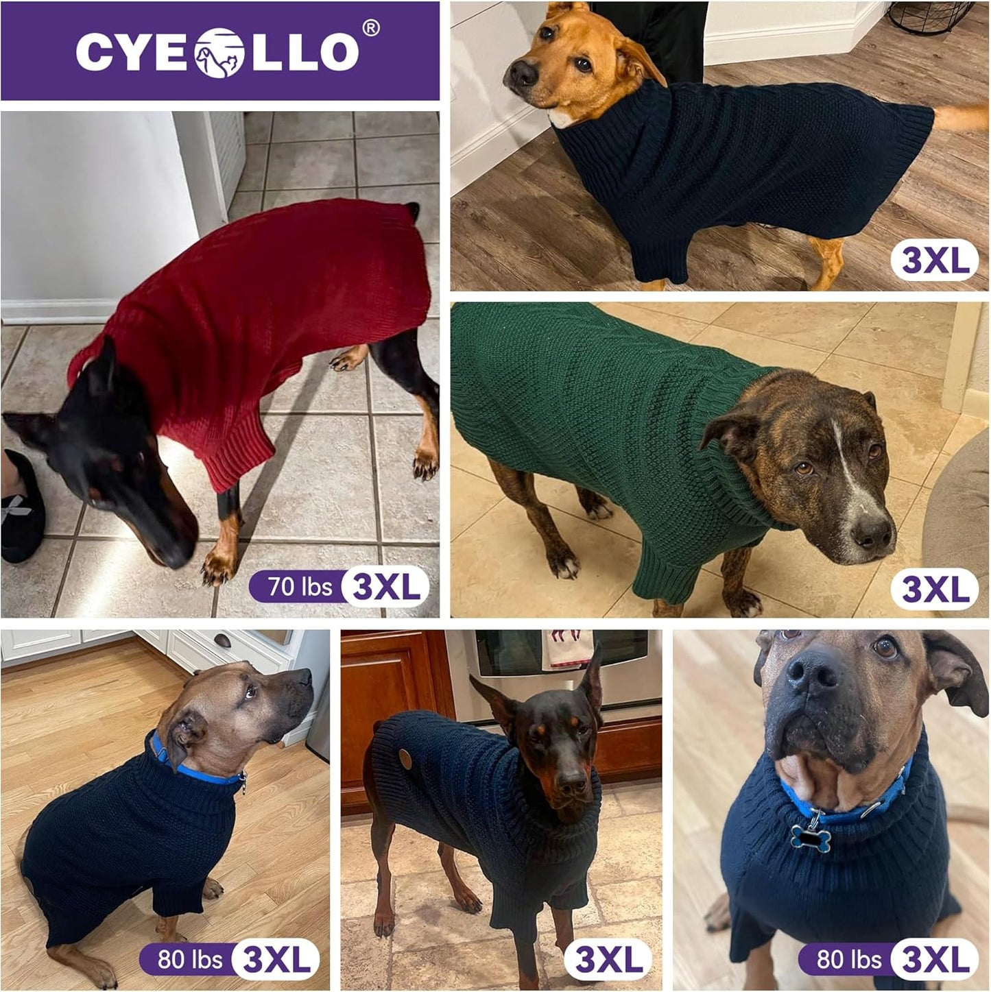 cyeollo 3XL Dog Sweaters for Large Dogs Boy, Stretchable & Cozy Warm Knit Doggy Sweater with Sleeves Turtleneck Fall Winter Cold Weather Big Dog Clothes Like Doberman Labrador, Brown XXXL
