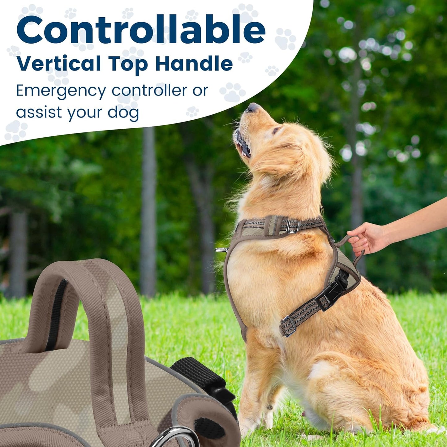 Funfox Dog Harness No Pull, Adjustable Pet Vest Harness, Super Soft Material with Vertical Handle Easy Control, Reflective Night Walking, 2 Leash Clips for Medium Sized Dogs, Camo Brown, M