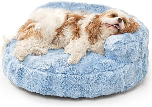 EHEYCIGA Soft Cat Couch Bed for Indoor Cats, Fluffy Small Dog Bed with Removable Washable Cover, Bolster Pet Sofa, Waterproof and Non-Slip, 23" x 23"x 7", Blue