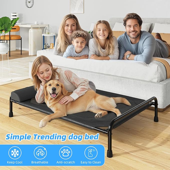 Simple Trending Elevated Dog Bed for Large Dogs, Cooling Raised Pet Cot with Bolster, Breathable Outdoor Couch Bed, 44.5" x 31", Black (Pack of 2)