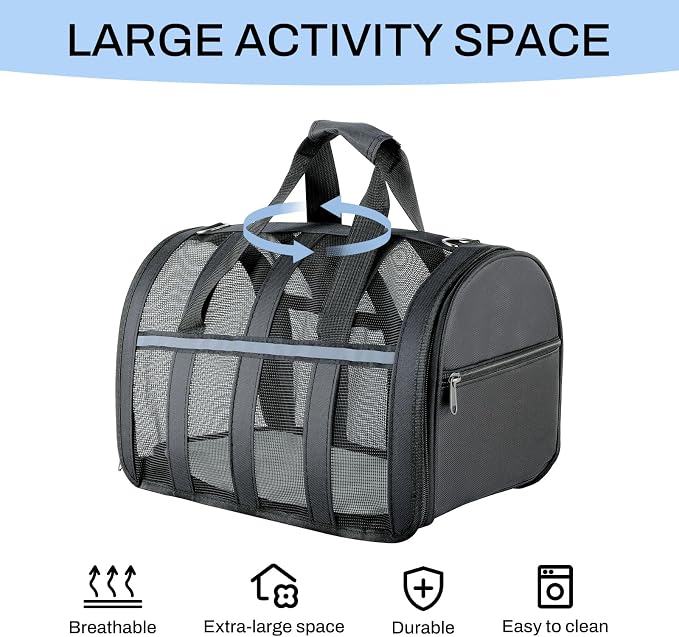 Soft Sided Pet Carrier, Airline Approved Dog Cat Travel Bag with Mesh Windows, Collapsible Portable Pet Carrier for Small Medium Dogs Cats (Black)