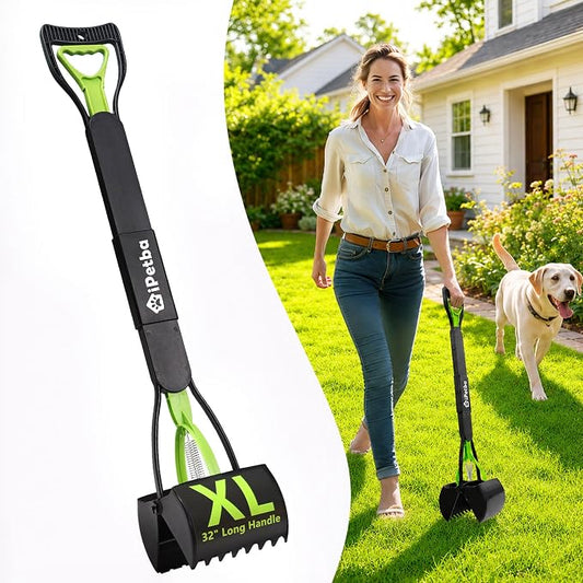 Large Dog Pooper Scooper for Yard, 32 inch Long Handle, No Bending | Save Back, Heavy Duty, Powerful Jaw Grip, One-Hand Operation, Mess-Free Pickup for Grass Gravel Concrete, Easy to Rinse