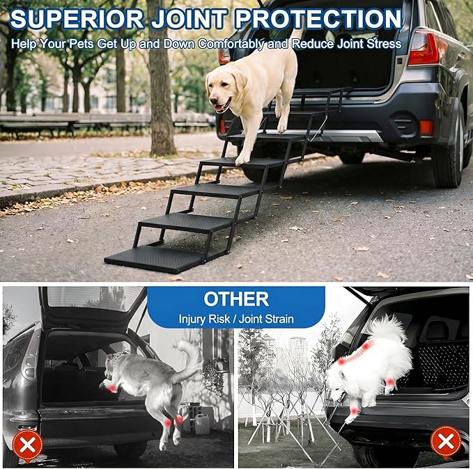 Dog Steps for Car, Truck, SUV, Dog Ramps for Cars with High Traction Surface, Portable Waterproof Dog Stairs for Large Dogs, Supports Up to 250 lbs, 7 Steps