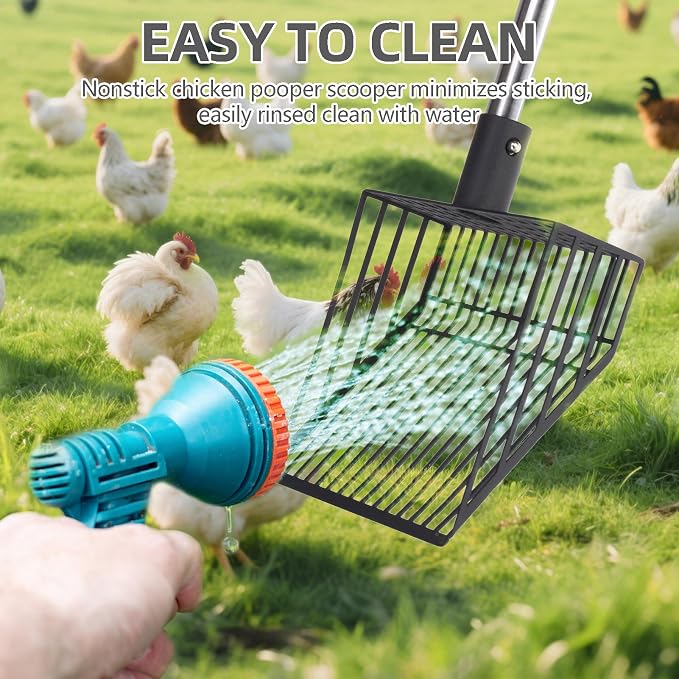 PUPTECK Large Chicken Poop Scooper - Adjustable Long Handle Poop Scooper with Deep Shovel, Detachable Heavy Duty Shovel Multifunctional Chicken Cleaning Tool Coop Accessories(20"-40")