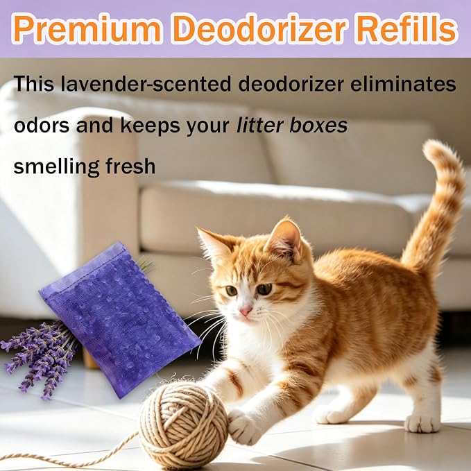 12 Packs Cat Litter Deodorizer Refills Compatible with Whisker OdorTrap Pod | Odor Eliminator for Self-Cleaning and Traditional Litter Boxes (Lavander)