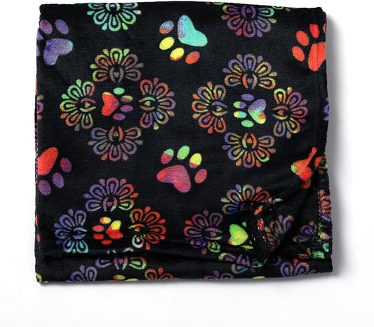 Pet Dog Cat Blanket Ultra Soft Cozy Fleece Paw Print Design Machine Washable Durable for Crates Beds Sofas Travel (Decadent Paws, Large)