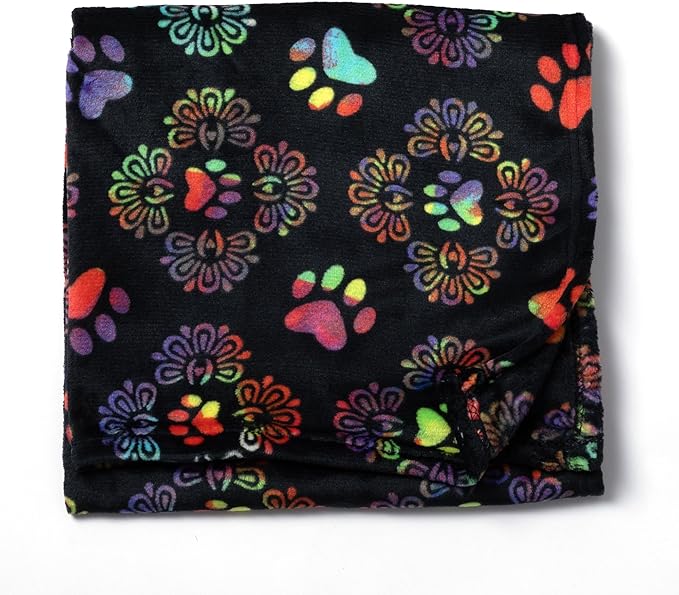 Pet Dog Cat Blanket Ultra Soft Cozy Fleece Paw Print Design Machine Washable Durable for Crates Beds Sofas Travel (Decadent Paws, Medium)