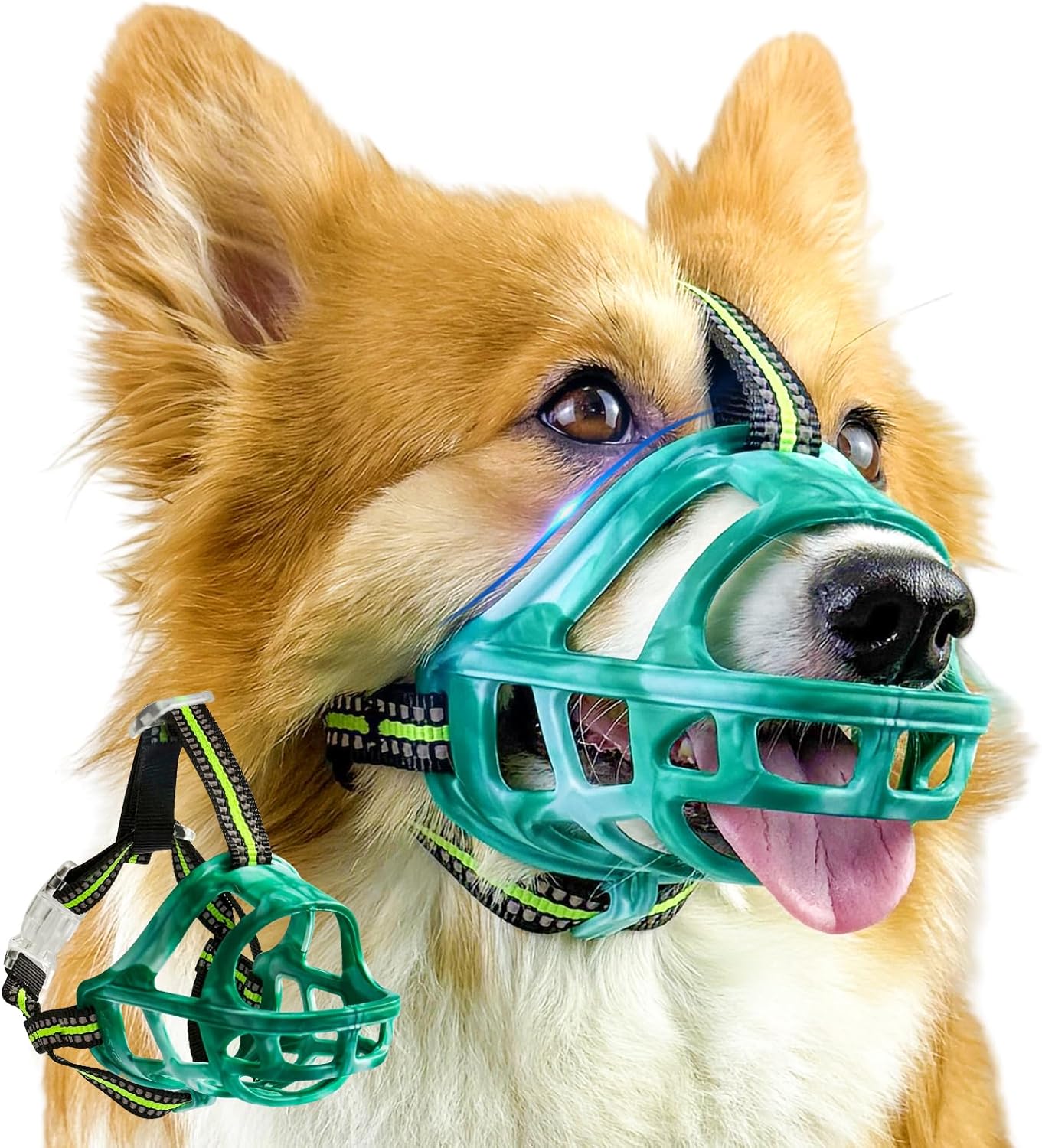 Dog Muzzle, Basket Muzzle for Small Medium Large Dogs, Anti-Biting and Chewing, Lightweight & Sturdy Cage Design, Allows Panting & Drinking, Ideal for Grooming & Training(Green Size S)