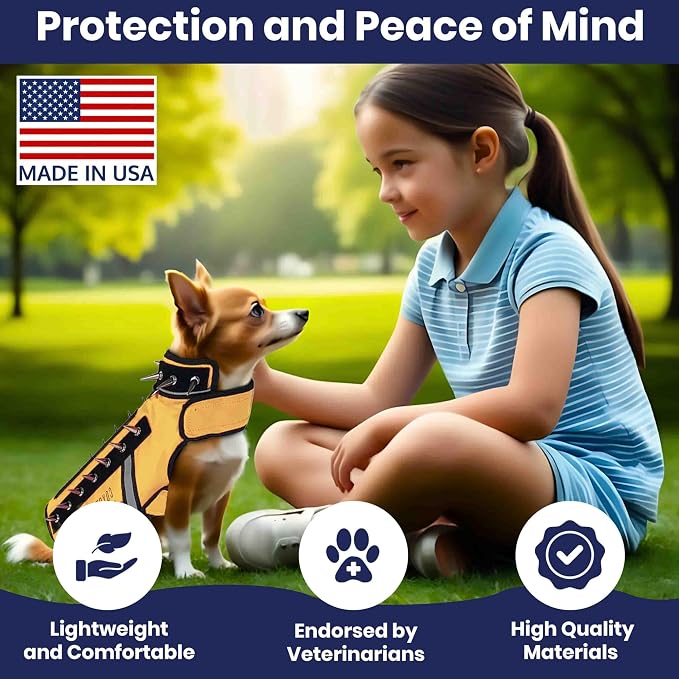 CoyoteVest SpikeVest Dog Harness, Made in the USA, XXS-Yellow | Stab-Resistant Protective Vest | Coyote Vest for Dogs | Defends Against Coyotes, Dogs, Birds of Prey | Reflective Safety
